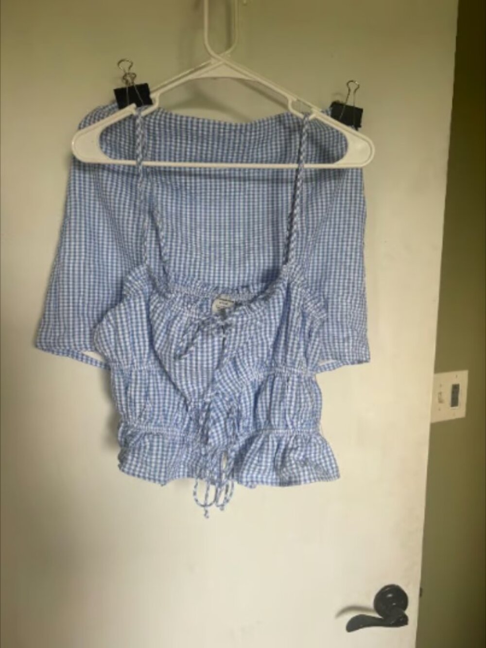 Blue Gingham Crop Top and Shorts Set